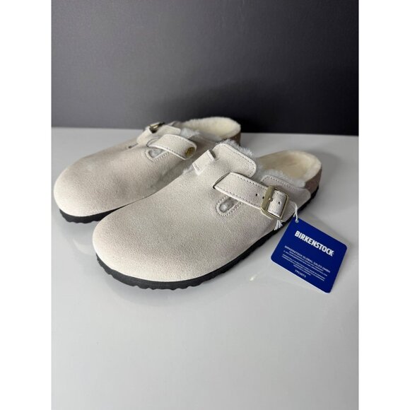 New Birkenstock Suede Boston Shearling Clogs Size 40 US 9 Antique White - Picture 4 of 7